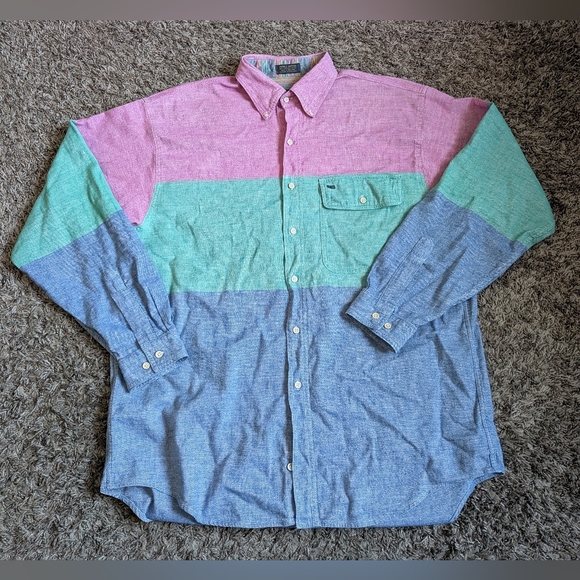 Alexander Julian Pebble Oxford Color Block Long Sleeve Button Shirt L 16-16 1/2 - Picture 1 of 7